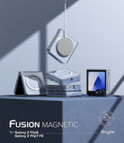 Galaxy Z Flip 7 FE Case | Fusion Magnetic - Clear magnetic phone cases for Galaxy Z Flip stacked on a blue pedestal.