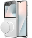 Galaxy Z Flip 7 FE Case | Fusion Magnetic - Clear protective case on a Galaxy Z Flip with a magnetic charging puck.