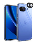 [Bundle] Google Pixel 10a Case | Fusion - Google Pixel 10a Case | Fusion - Clear phone case on a blue smartphone with a separate black camera lens protector.