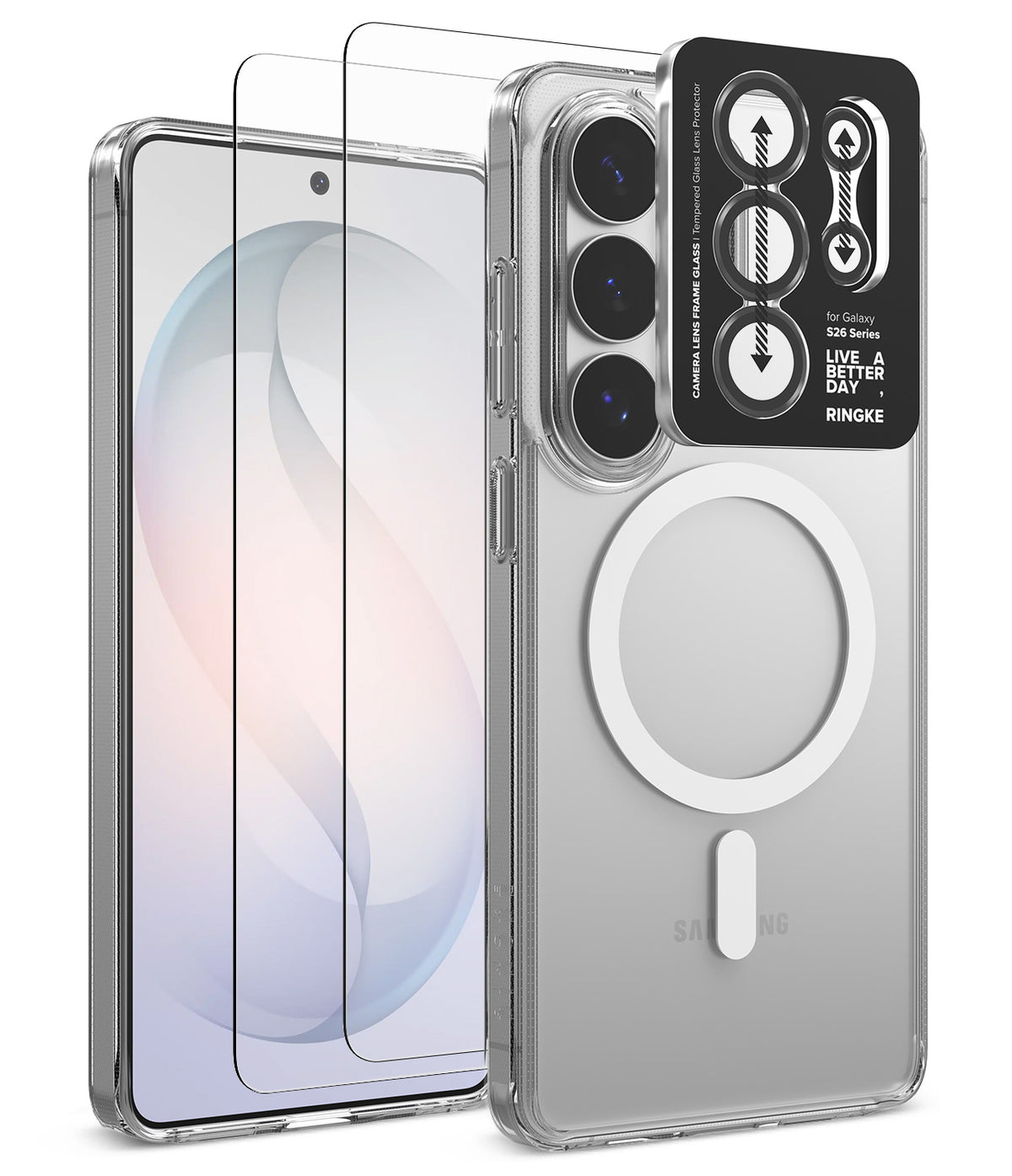 [Bundle] Galaxy S26 Ultra | Fusion Magnetic - Clear phone case with MagSafe ring and camera lens protector on a smartphone.