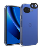 [Bundle] Google Pixel 10a Case | Fusion Matte - Google Pixel 10a Case | Fusion Matte - Blue phone in a clear matte case with a separate black camera lens protector.