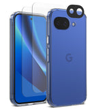 [Bundle] Google Pixel 10a Case | Fusion Matte - Google Pixel 10a Case | Fusion Matte - Blue phone in clear case with screen protector and camera lens cover.