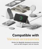 Galaxy S23 Case | Fusion Magnetic Matte - Galaxy S23 phone charging on a magnetic stand surrounded by MagSafe accessories.