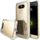 LG G5 | Mirror - Gold LG G5 smartphone in a clear protective case with a reflective mirror back panel.