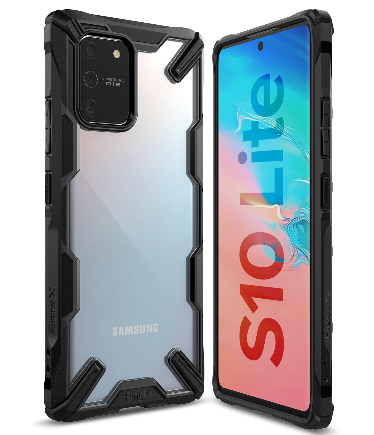 Galaxy S10 Lite Case | Fusion-X - Black rugged protective case showing front and back views of a Samsung Galaxy S10 Lite.