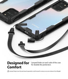 Galaxy S10 Lite Case | Fusion-X - Black rugged phone case with lanyard attachment points and a detachable strap.