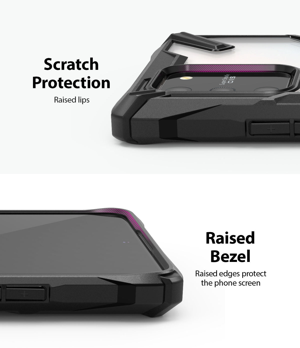 Galaxy S10 Lite Case | Fusion-X - Close-up of phone case showing raised lips for camera and screen scratch protection.
