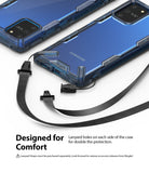 Galaxy S10 Lite Case | Fusion-X - Blue protective phone case with dual lanyard attachment points and black straps.