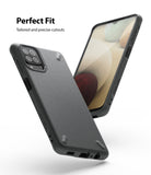 Galaxy A12 / A02 Case | Onyx - Black textured phone case shown from back and front angles with precise cutouts.