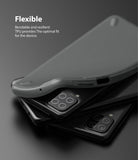 Galaxy A12 / A02 Case | Onyx - A flexible, matte black TPU phone case being bent over a stack of two smartphones.