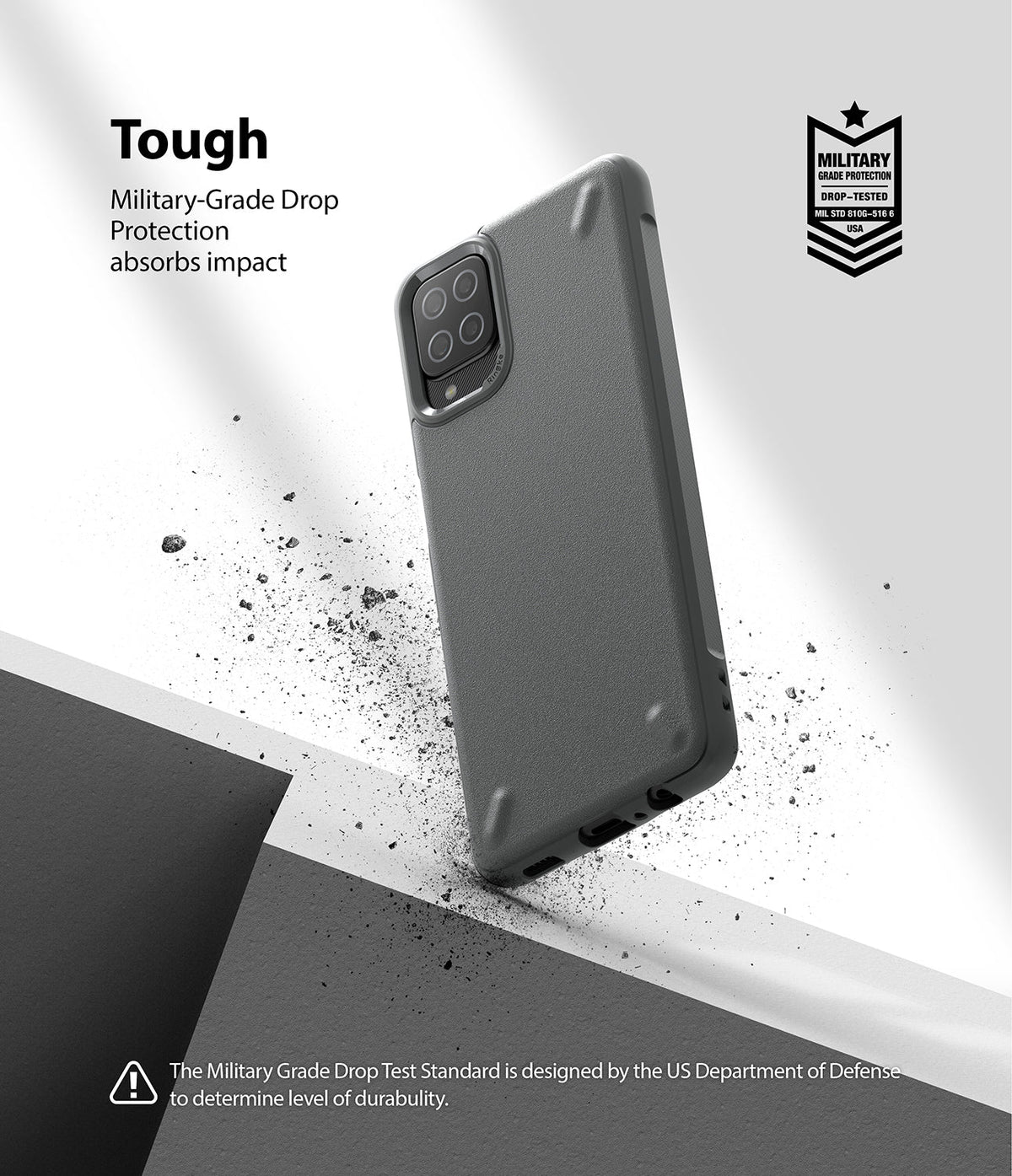 Galaxy A12 / A02 Case | Onyx - Matte black phone case with military-grade drop protection and debris impact effect.