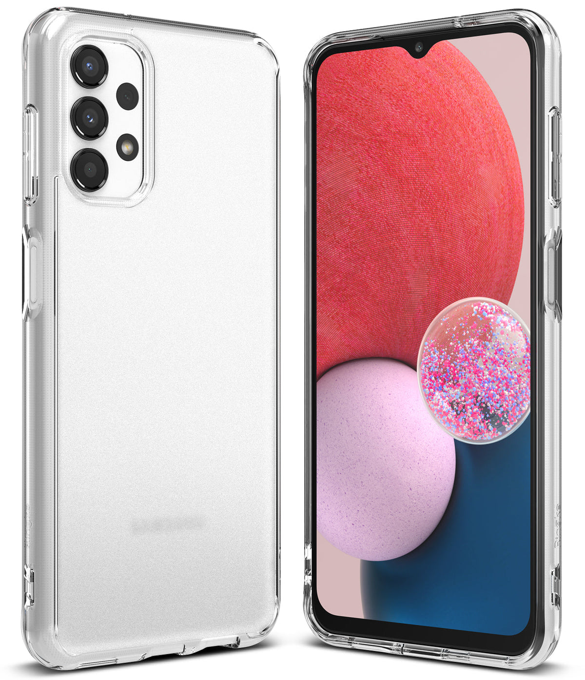 Galaxy A13 4G (LTE) Case | Fusion - Clear protective case shown from back and front on a Galaxy A13 4G smartphone.
