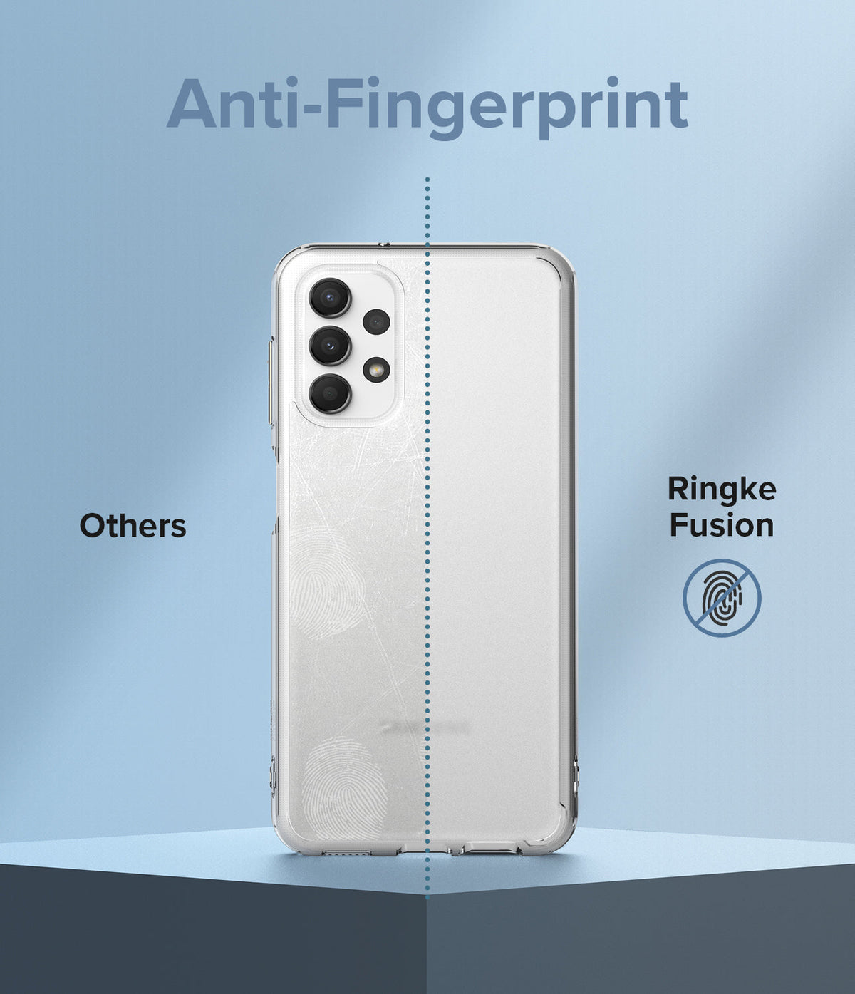 Galaxy A13 4G (LTE) Case | Fusion - Comparison showing a smudged phone case versus a clean Ringke Fusion anti-fingerprint case.