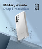 Galaxy A13 4G (LTE) Case | Fusion - Clear phone case on a blue background with military-grade drop protection text.
