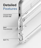 Galaxy A13 4G (LTE) Case | Fusion - Close-up of clear phone case highlighting lanyard holes, polycarbonate back, and TPU frame.