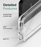 Galaxy A13 5G Case | Fusion - Clear phone case showing lanyard holes, hard polycarbonate back, and soft TPU frame features.