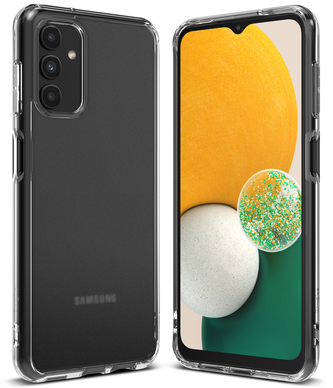 Galaxy A13 5G Case | Fusion - Clear protective case shown from front and back angles on a Samsung Galaxy A13 5G.