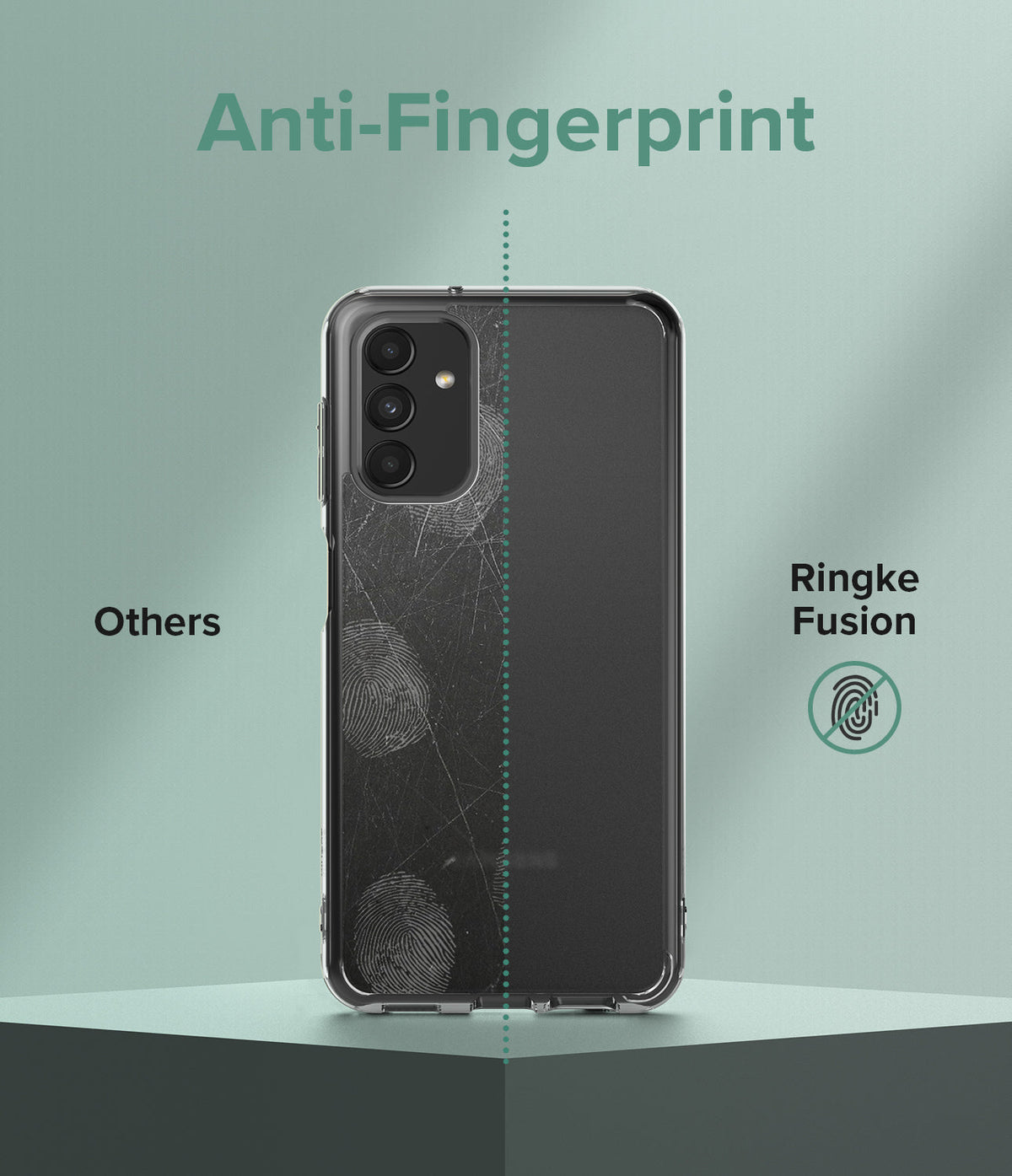Galaxy A13 5G Case | Fusion - Comparison showing a fingerprint-covered phone case versus a clean Ringke Fusion case.