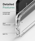 Galaxy A13 5G Case | Fusion - Close-up of phone case highlighting lanyard holes, hard polycarbonate back, and soft TPU frame.