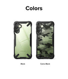 Galaxy A14 Case | Fusion-X - Two Fusion-X phone cases for Galaxy A14 in Black and Camo Black side-by-side on a white background.