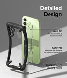 Galaxy A14 Case | Fusion-X - Exploded view of a phone case showing hard PC, soft TPU, and lanyard hole features.