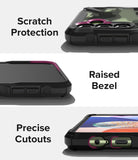 Galaxy A14 Case | Fusion-X - Close-ups showing camera protection, raised screen bezels, and precise port cutouts on a phone case.