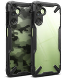 Galaxy A14 Case | Fusion-X - Two rugged black phone cases with clear and camo back panels for Samsung Galaxy A14.