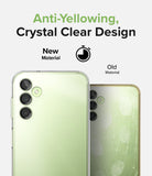 Galaxy A14 Case | Fusion - Comparison of a clear, pristine phone case versus a yellowed, scratched old material case.