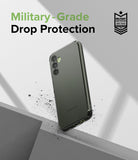 Galaxy A14 Case | Fusion - Samsung Galaxy A14 in a clear protective case floating above a surface with military-grade certification.