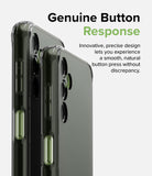 Galaxy A14 Case | Fusion - Close-up of two Galaxy A14 phones in clear cases highlighting responsive side buttons.