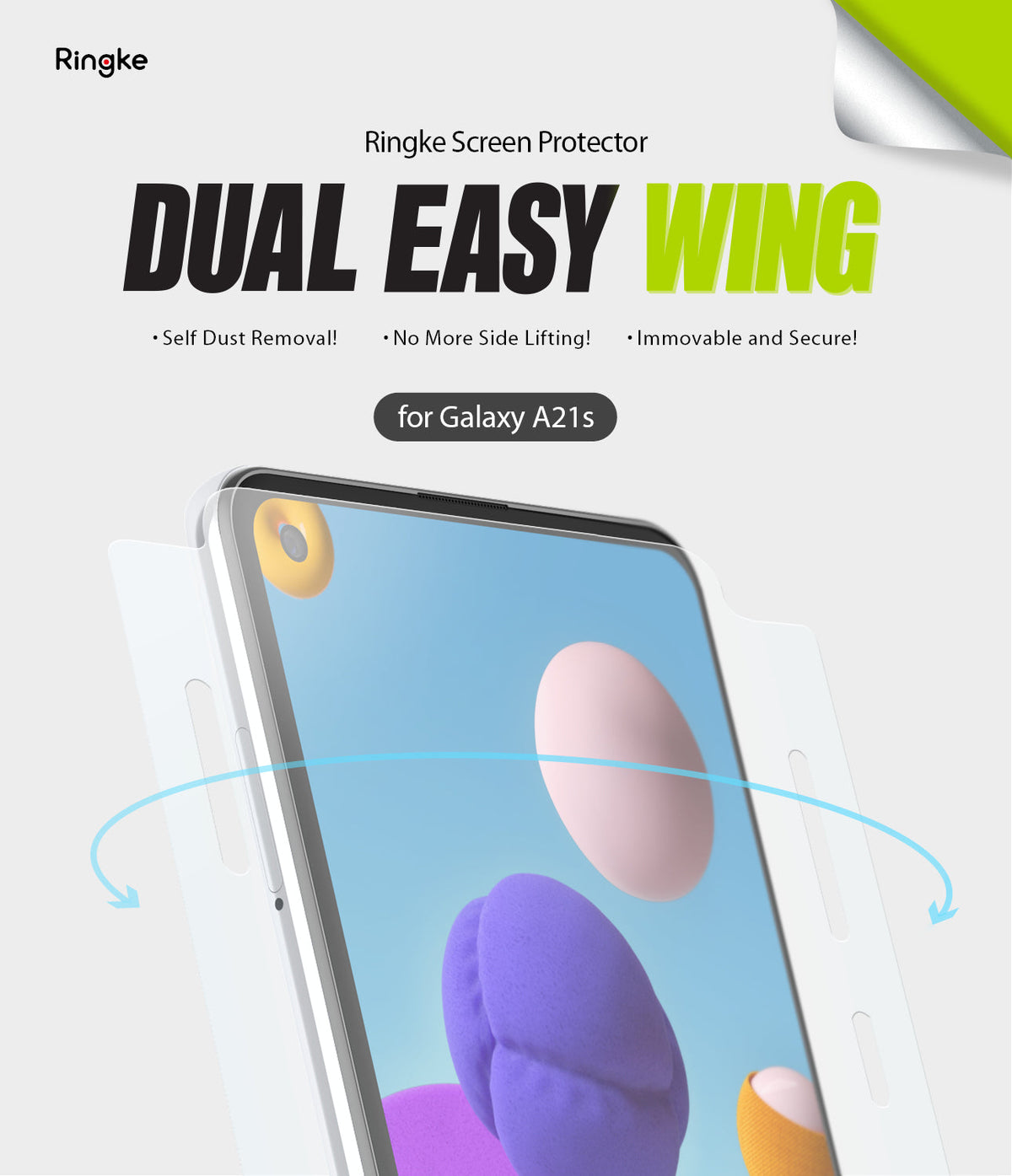 Galaxy A21s Screen Protector | Dual Easy Film - Galaxy A21s Screen Protector - Ringke Dual Easy Wing film for Galaxy A21s with self-dust removal and secure side wings.