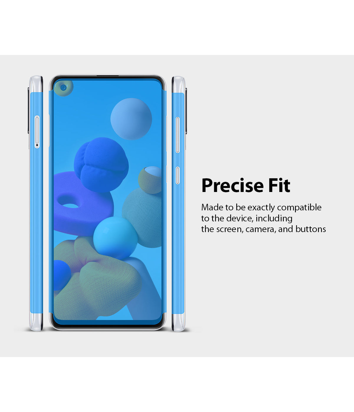 Galaxy A21s Screen Protector | Dual Easy Film - Galaxy A21s Screen Protector - Front and side views of a smartphone showing a precise screen protector fit.
