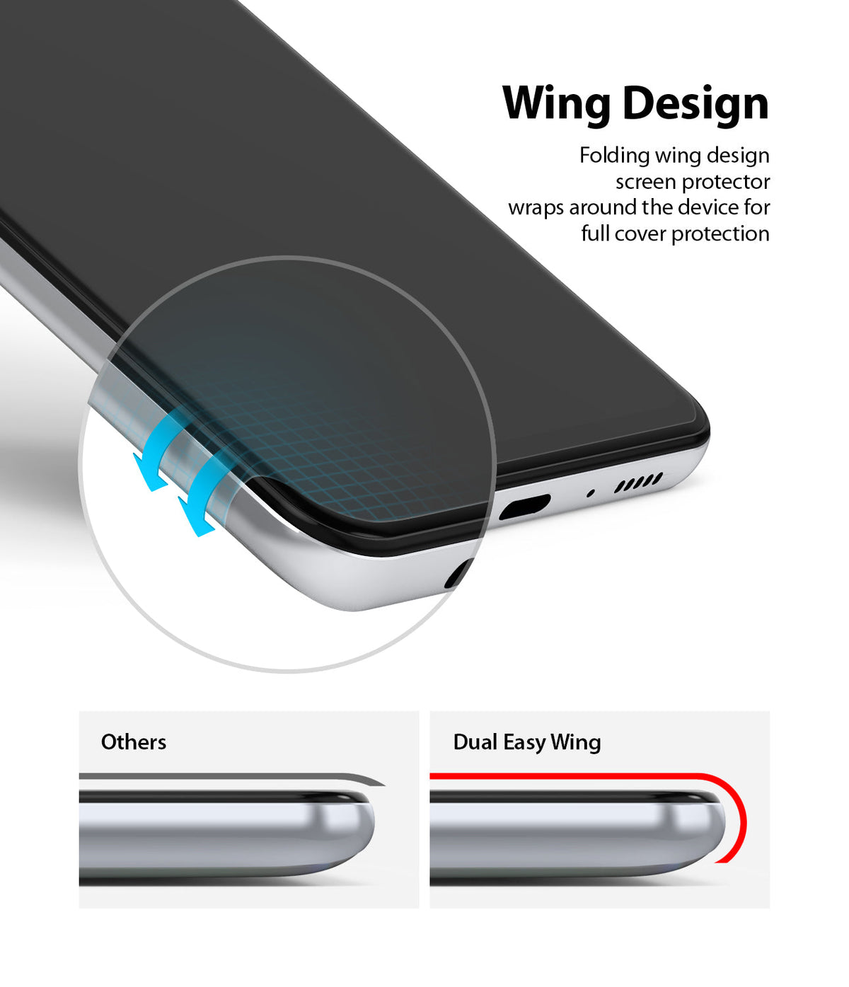Galaxy A21s Screen Protector | Dual Easy Film - Galaxy A21s Screen Protector - A smartphone with a folding wing screen protector that wraps around the edges for full coverage.