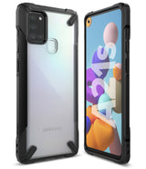 Galaxy A21s Case | Fusion-X - Clear back case with black rugged bumper for Samsung Galaxy A21s, showing front and back.