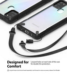 Galaxy A21s Case | Fusion-X - Black protective phone case with lanyard attachment points and a detachable strap.