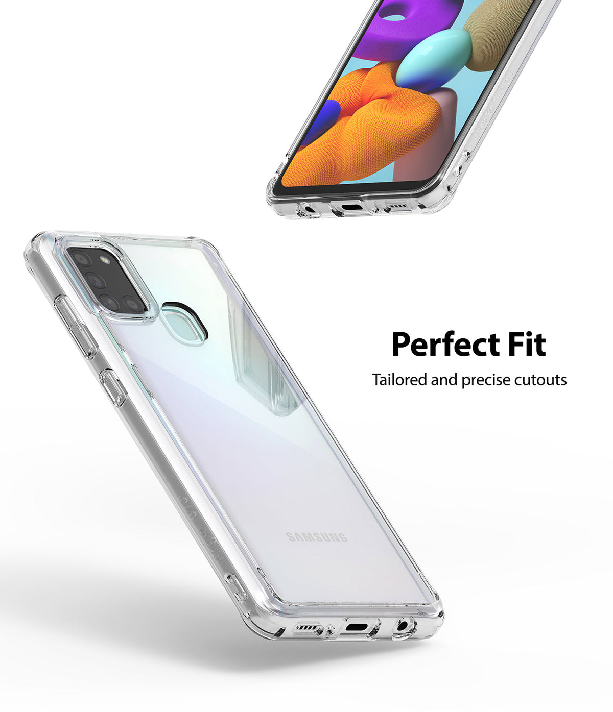 Galaxy A21s Case | Fusion - Clear phone case on a Samsung Galaxy A21s showing precise cutouts and a perfect fit.
