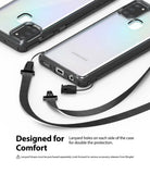 Galaxy A21s Case | Fusion - Clear Samsung Galaxy A21s case with dual lanyard attachment points and a detachable black strap.