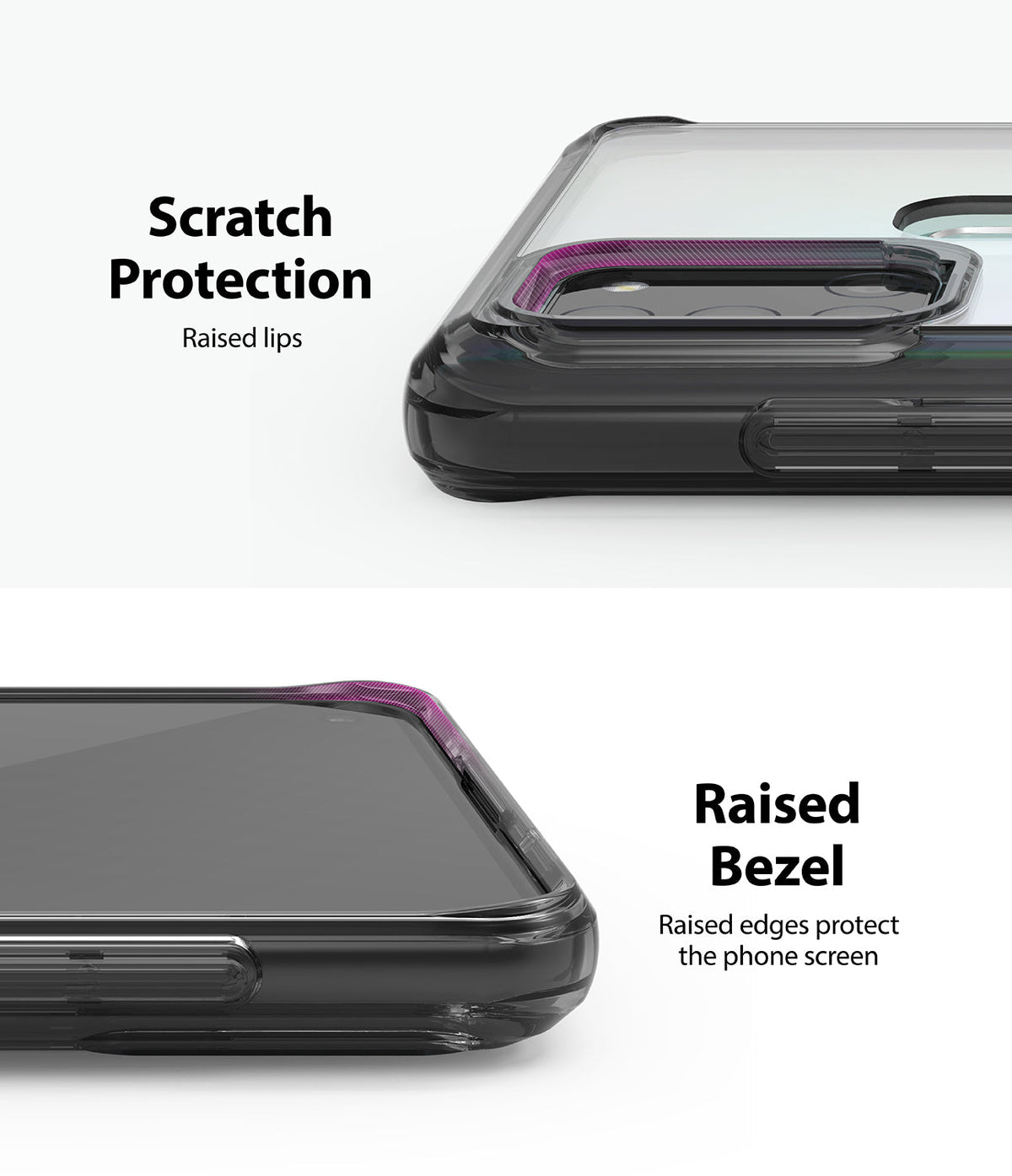 Galaxy A21s Case | Fusion - Close-up of phone case showing raised lips around the camera and screen for scratch protection.