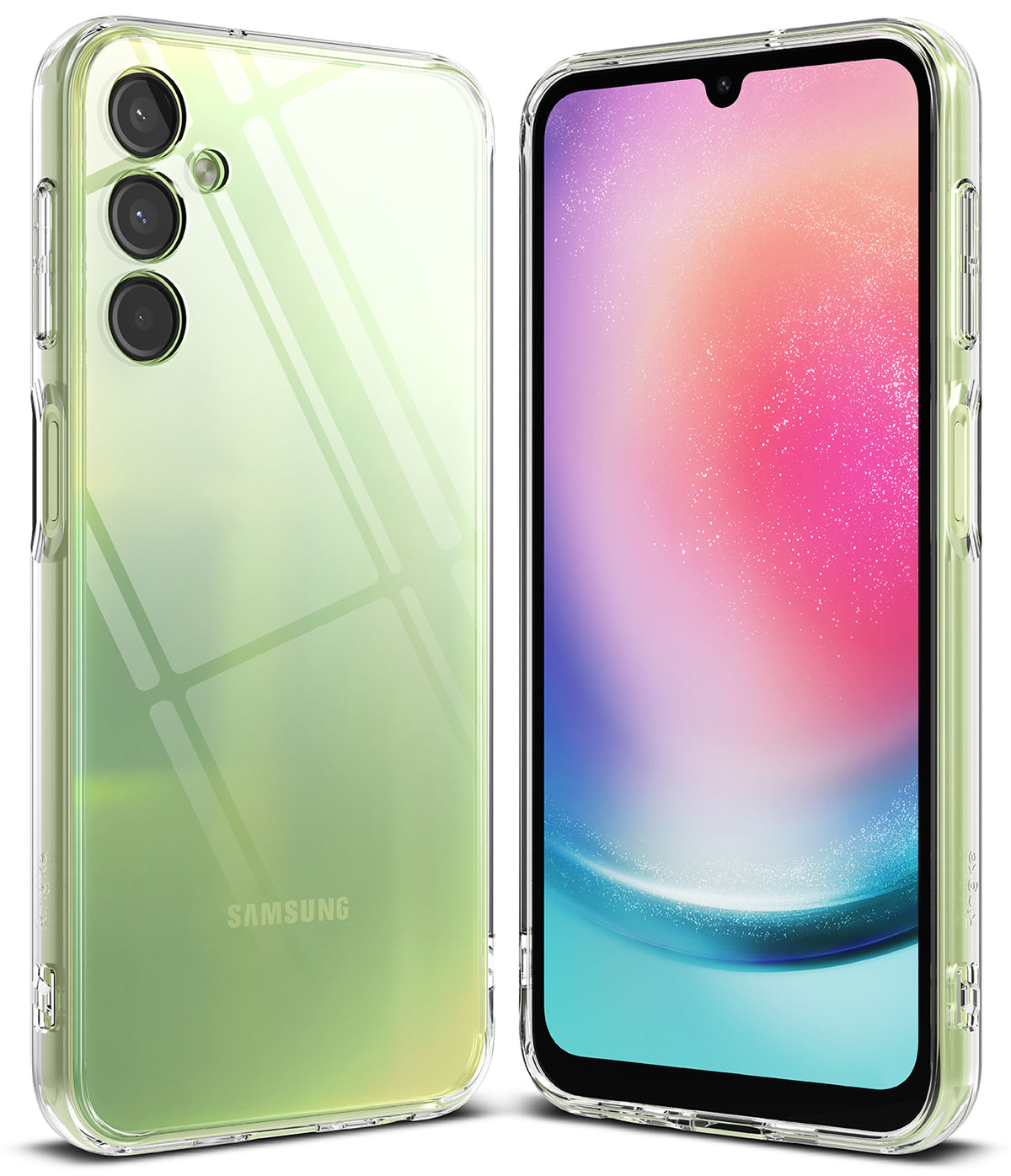 Galaxy A24 4G(LTE) Case | Fusion - Clear - Front and back view of a Samsung Galaxy A24 in a transparent protective case.