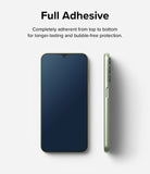Galaxy A24 4G(LTE) Screen Protector | Full Cover Glass (2 Pack) - Galaxy A24 4G(LTE) Screen Protector - Front and side views of a light green smartphone with full adhesive screen protection.