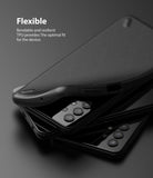 Galaxy A32 5G Case | Onyx - A flexible black TPU case being placed onto a black Galaxy A32 5G smartphone.