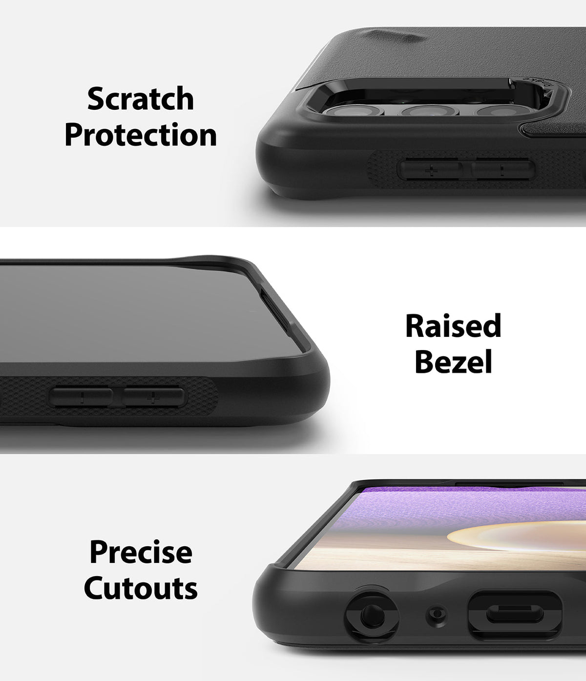 Galaxy A32 5G Case | Onyx - Close-ups showing camera protection, raised screen bezels, and precise port cutouts.