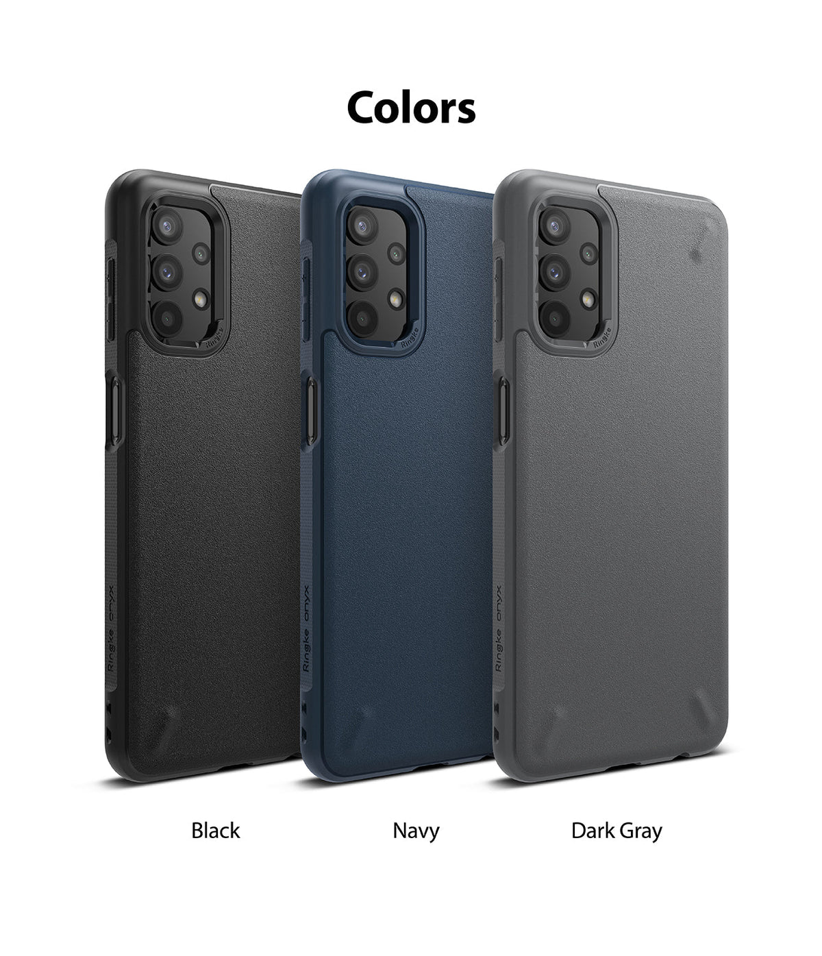 Galaxy A32 5G Case | Onyx - Three Galaxy A32 5G phone cases in black, navy, and dark gray arranged side by side.