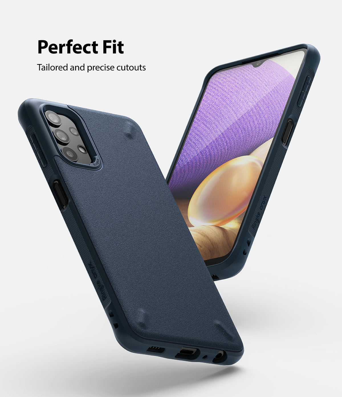 Galaxy A32 5G Case | Onyx - Navy blue phone case shown from back and front angles with precise cutouts and textured finish.