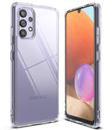Galaxy A32 4G Case | Fusion - Clear protective case on a light purple Samsung Galaxy A32 4G, showing front and back views.