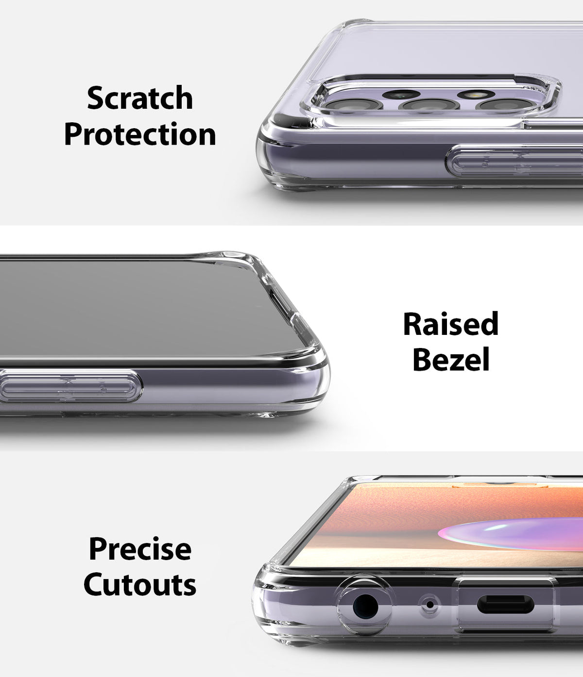 Galaxy A32 4G Case | Fusion - Close-ups showing scratch protection, raised screen bezels, and precise port cutouts.