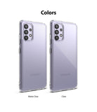 Galaxy A32 4G Case | Fusion - Two purple Samsung phones shown with Matte Clear and Clear protective cases side by side.