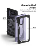 Galaxy A32 5G Case | Fusion-X - Camo Black and clear black phone cases displayed with a lavender Samsung Galaxy A32.