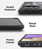 Galaxy A32 5G Case | Fusion-X - Three close-up views showing scratch protection, raised bezels, and precise port cutouts.