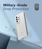 Galaxy A33 5G Case | Fusion - Clear phone case with military-grade drop protection badge against a blue background.